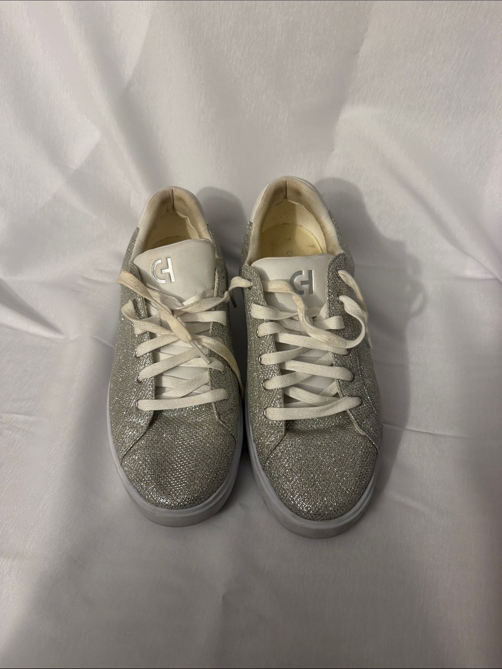 Cole Haan Silver Glitter Low-Top Sneakers with White Laces
